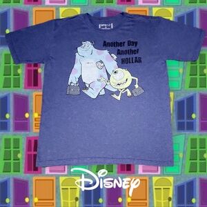 Disney Monsters Inc Unisex Another Day Another Hollar T-Shirt Heathered‎ Navy M